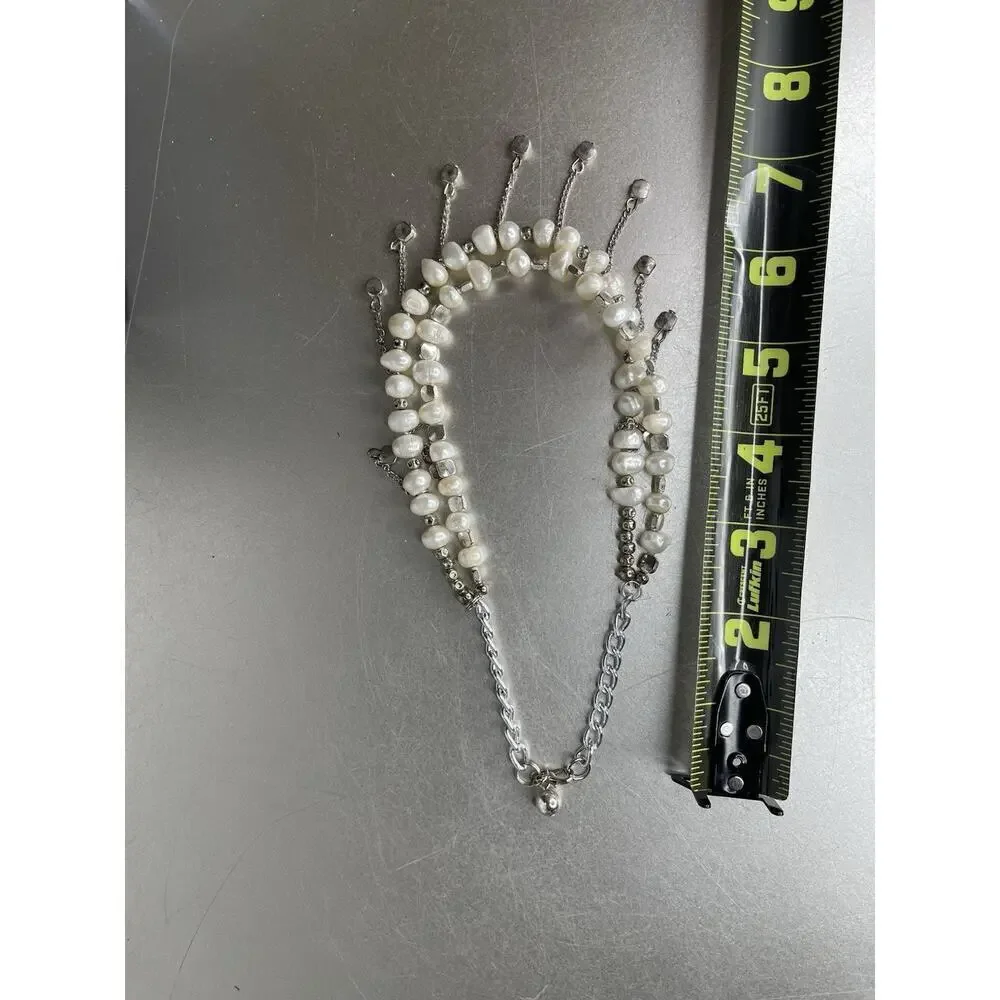 BAROQUE PEARL & Silver Dangle Bib Hanging NECKLACE Unique Short
